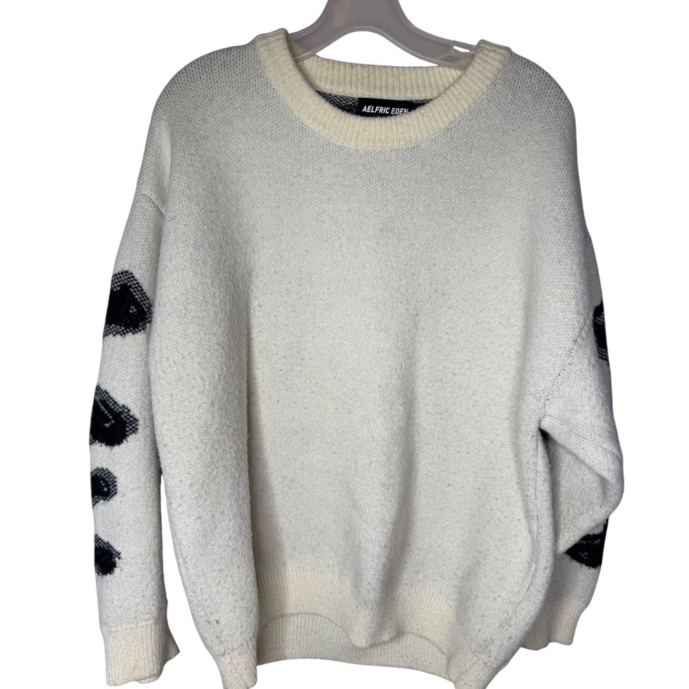 Aelfric Eden Oversized Skeleton Knit Sweater Cream Black Streetwear Large
